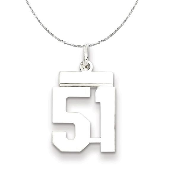Silver, Athletic Collection Medium Polished Number 51 Necklace - 20 In